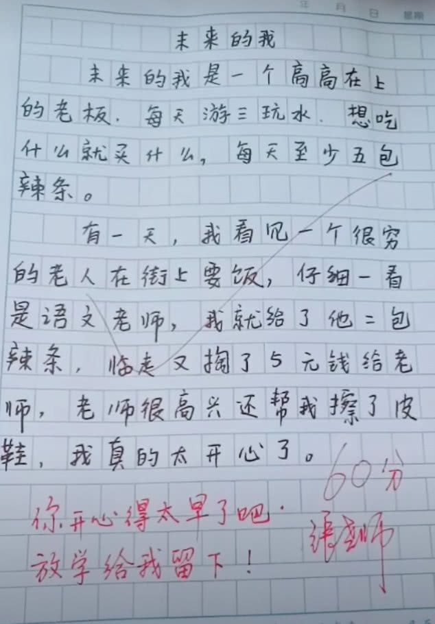 米乐官方网站高中生作文写人作文万能评语小学生作文《未来的我》语文老师看完评语：你